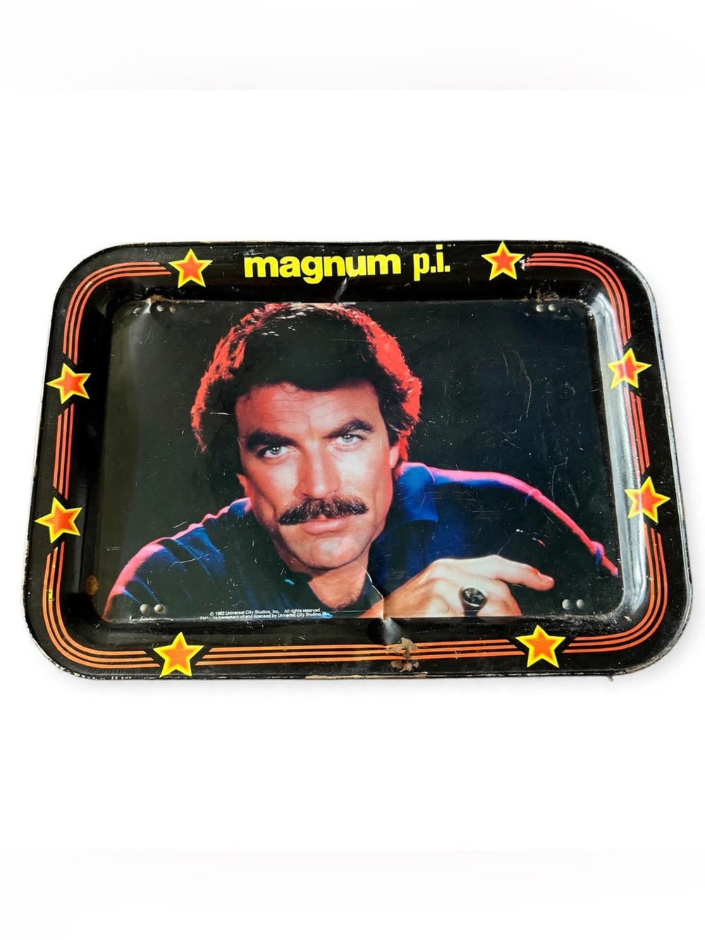 1982 Magnum P.I. Metal Folding Dinner Tray SUPER RARE Licensed TV Collectible